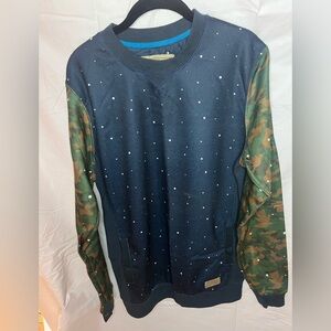 Entree Shiny Navy Blue - Camo Sleeve Sweater